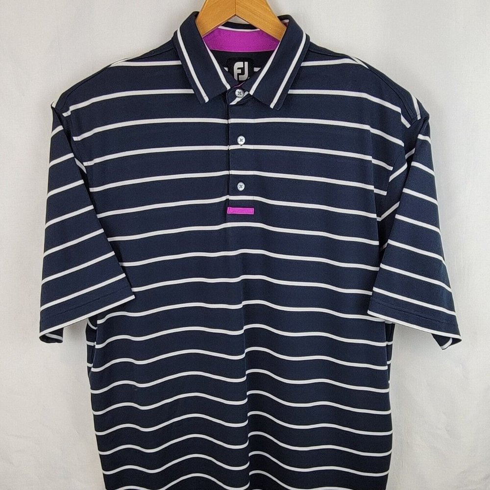 FootJoy Golf Polo S/S Shirt Men's XL Black White stripe Pink Stretch FJ Logo